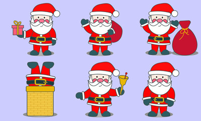Set of Santa Claus in different poses. New Year. Christmas.