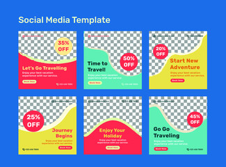 9 Pieces Template for Social Media Travelling Holiday Theme