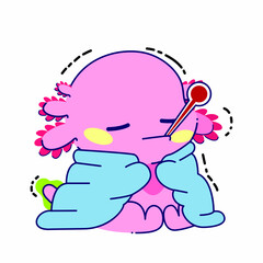 cute axolotl fever pose vector illustration