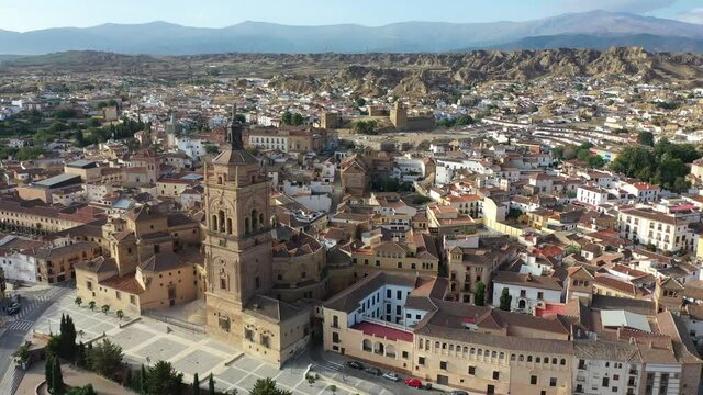 Top view of the city of Guadix and the cathedral in the center. Spain
