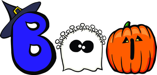 the word boo composed of cute  Halloween elements