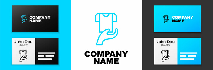 Blue line Clothes donation icon isolated on white background. Logo design template element. Vector