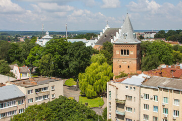 Fototapeta na wymiar Aerial view of the Church of St. Bartholomew in the center of Drohobych, Ukraine 