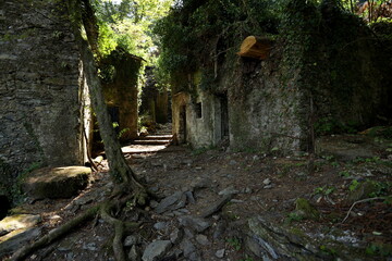 The ancient abandoned mines of Calcaferro on the Apuan Alps. Archaeological mining site of Mulina di Stazzema, Lucca, Italy.