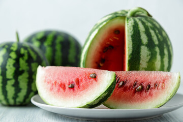 Waterelon, honey watermelon on wooden table background.