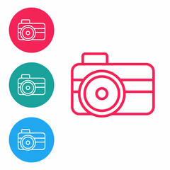 Red line Photo camera for diver icon isolated on white background. Foto camera icon. Diving underwater equipment. Set icons in circle buttons. Vector