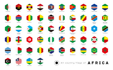 All country National flags of Africa / vector illustration / icon set [Hexagon]