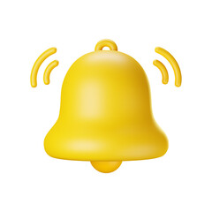 3d notification bell icon isolated on white background. 3d render yellow notification ringing bell for social media reminder. Realistic vector icon