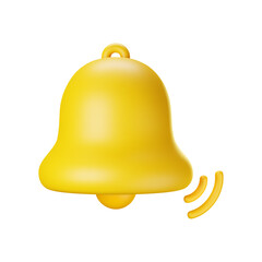 3d notification bell icon isolated on white background. 3d render yellow notification ringing bell for social media reminder. Realistic vector icon