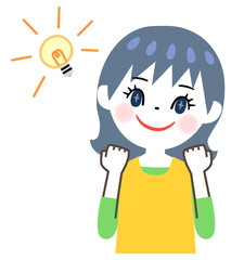 ガッツポーズするエプロン姿の女性