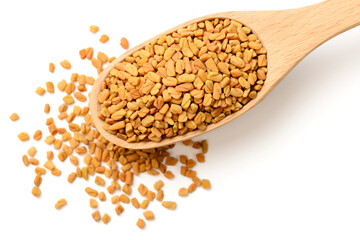raw fenugreek seeds isolated on white, top view