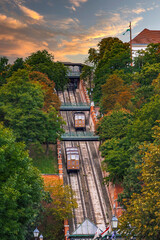 Fototapeta premium Old funiculars climbing up the castle hill in Budapest, Hungary