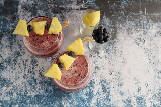 Blueberry Pineapple Smoothie With Fruit Skewers