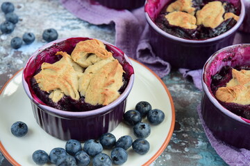 Blueberry Cobbler in Ramekins. Summer baking idea