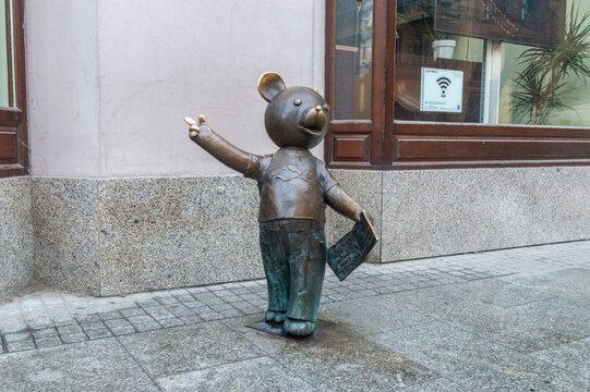 Lodz, Poland - June 7, 2021: Floppy Bear (Polish: Mis Uszatek) on the Piotrkowska street.