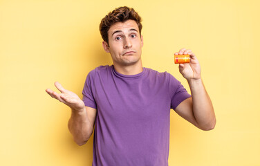 feeling puzzled and confused, doubting, weighting or choosing different options with funny...