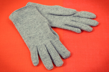 Warm womanly gloves and shawl for using in autumn or winter. Vintage photo