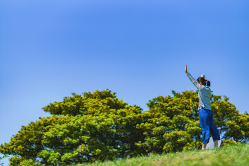 Japanese teenager woman in park