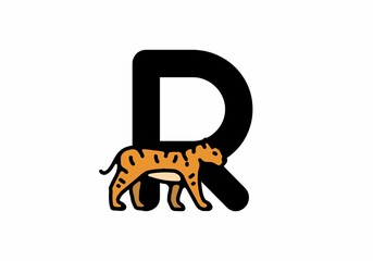 Line art illustration of tiger with R initial letter