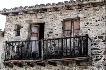 Fototapeta na wymiar Medieval houses of Santa Pau, province of Girona, in La Garrotxa, Catalonia