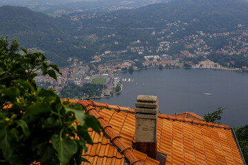 View of Como Lake and City from Brunate on a Rainy Day