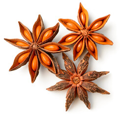star anise isolated on the white background, top view