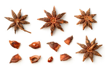 star anise isolated on the white background, top view