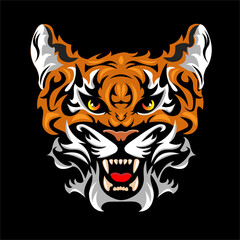 Angry tiger on a black background, a symbol of the new year 2022