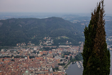 View of Como Town and Lake on a Rainy Day