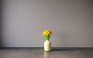 Interior with decorative indoor plants on empty wall background, 3D illustration, cg render
