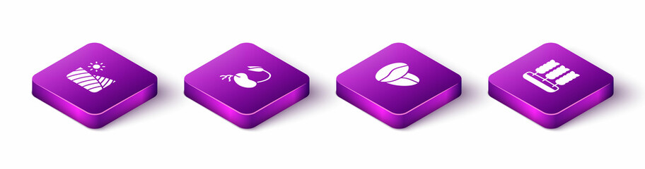Set Isometric Agriculture wheat field, Sprout, Coffee beans and Wheat icon. Vector