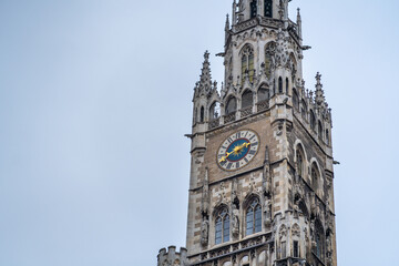 Fototapeta na wymiar New Town Hall (Neues Rathaus) Clock Tower - Munich, Bavaria, Germany