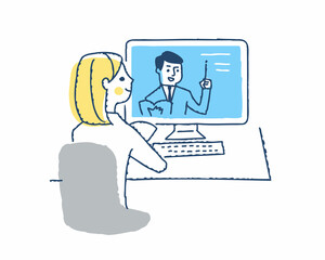 オンライン授業を受ける女性