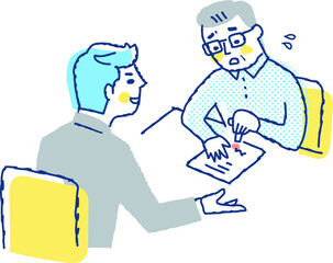 強引な契約を迫られて捺印している男性