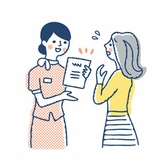 契約を勧められて困っている女性客