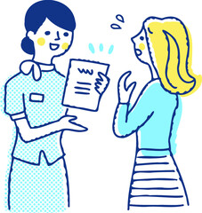 契約を勧められて困っている女性客