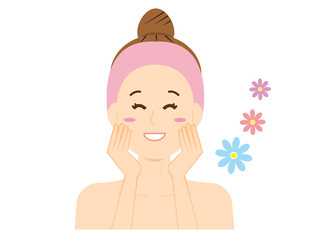 Vector illustration of a woman doing skin care.