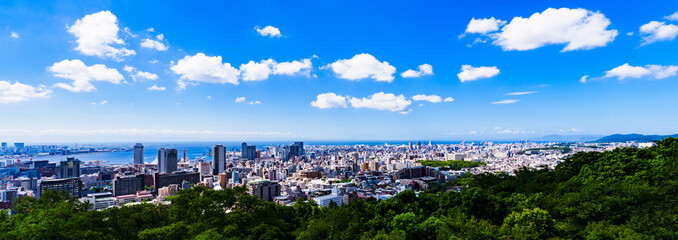 神戸市　俯瞰　パノラマ　【 夏 の 都市風景 】