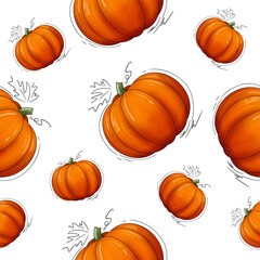 Drawn seamless background with pumpkins and black strokes