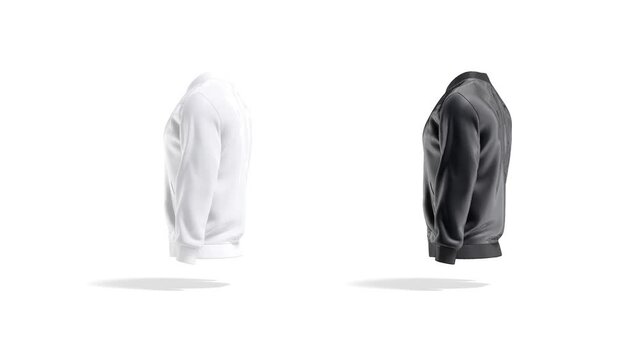 Blank black and white sport bomber mockup, looped rotation