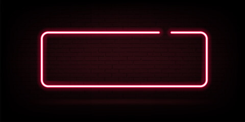 Neon frame rectangle border shiny illustration. Led lamp rounded shape shine bright on dark background.