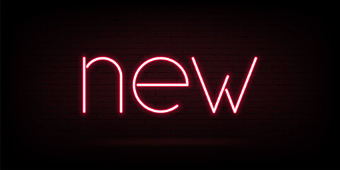 New text in neon style, shiny advertising on brick wall background, glow neon element illustration.