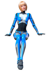 3D Rendering Female Robot on White