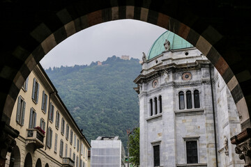 View of Como Cathedral in Piazza del Duomo on a Rainy Day