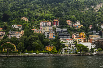 Fototapeta na wymiar View of Traditional Colorful Houses in Lake Como