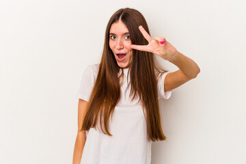 Fototapeta premium Young caucasian woman isolated on white background dancing and having fun.