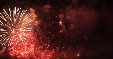 Red Firework celebrate anniversary happy new year 2022, 4th of july holiday festival. red firework...