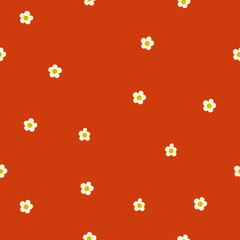 Vector Ditsy floral seamless pattern. Simple and cute white flowers on red  background. Floral endless print for fabric design.