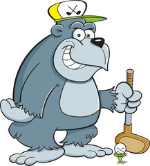 Cartoon illustration of a smiling gorilla wearing a golf cap while holding a golf club.