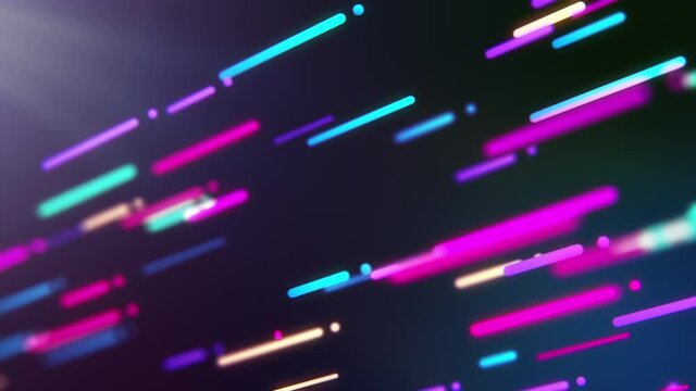 Seamless loop of a 3D animation of glowing diagonal lines.
Deep blues and vibrant purples line animation with depth of field effect.
High-quality 4K ProRes 3D animation.